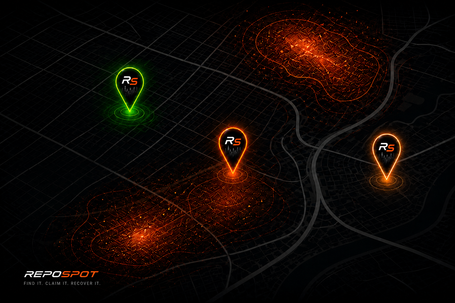 RepoSpot dashboard map showing recovery zones and field coverage